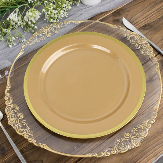 10 Pack 10" Regal Gold Round Plastic Dinner Plates